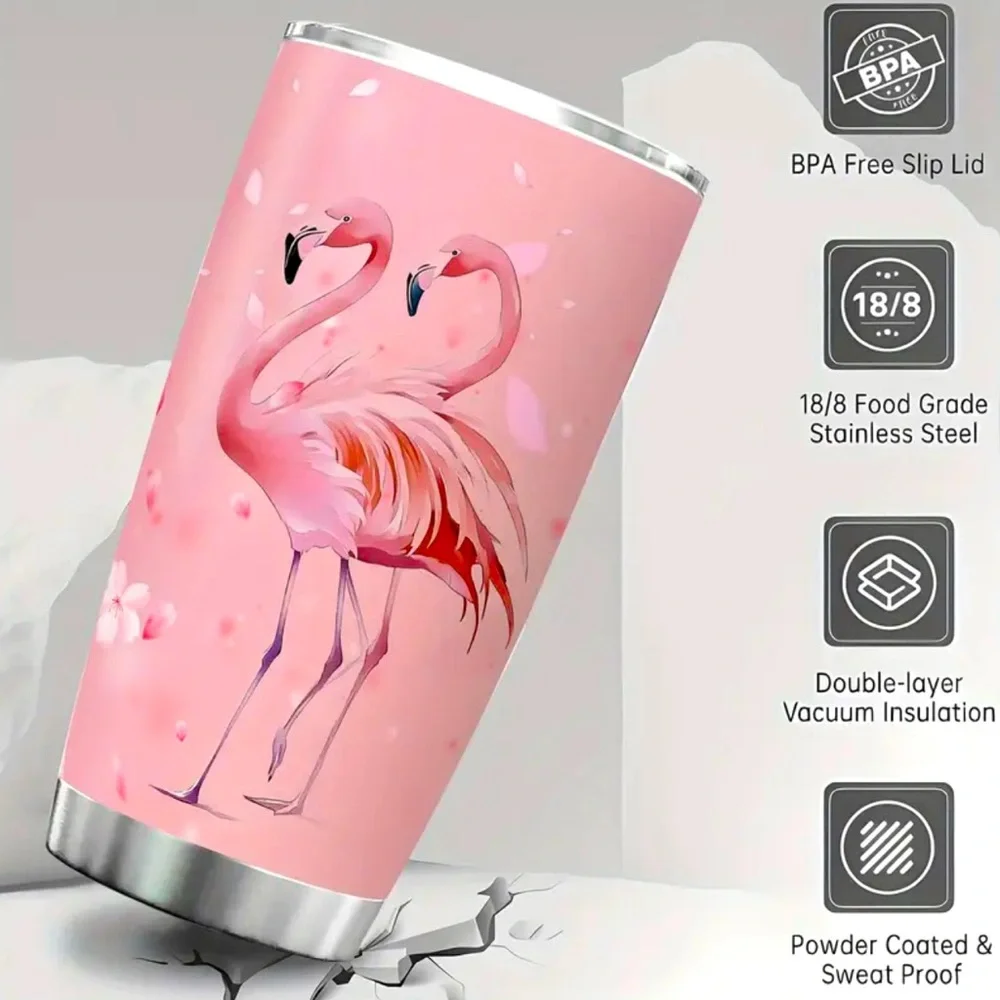 Flamingo Pink Stainless Steel Tumbler 20 OZ Capacity BPA Free Lid